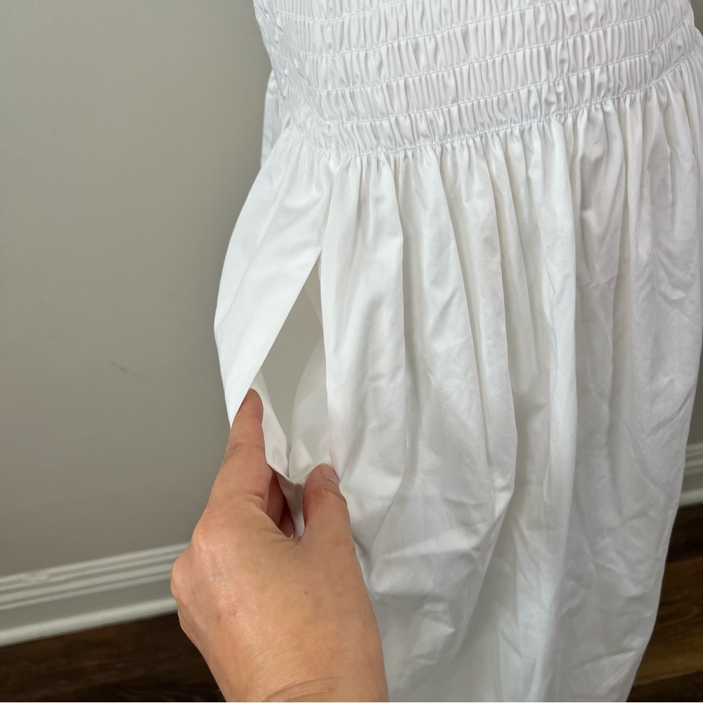 ZARA White Smocked Maxi Skirt Cottagecore Pockets Elastic Waist Size M/L NWT - Picture 5 of 7